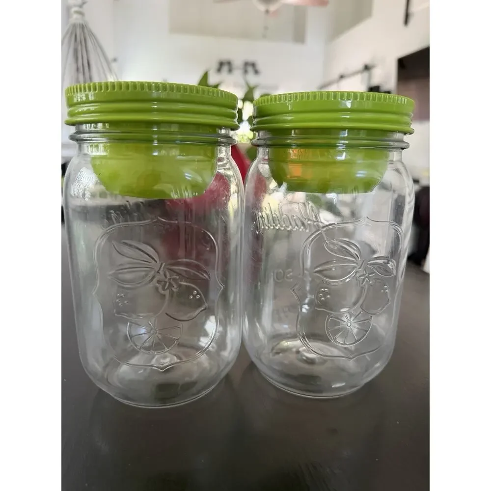 Aladdin Mason Citrus Jar Tumblers Snack Cup Insert Green Lids Set of 2